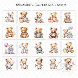 Watercolor Teddy Bear Clip Art Sweet Baby Shower Graphics Nursery Wall ...