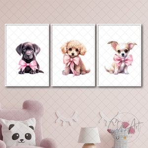 Sweet Puppy Clipart Set Watercolor Dog Graphics Pink Ribbon Art PNG for ...