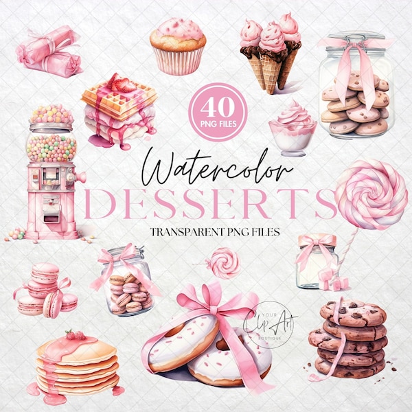 Watercolor Dessert Clipart Set | Sweet Treats & Desserts Graphics | Donut Cookie Lollipop Illustrations |  Printable Candy Stickers