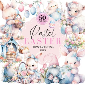 Pastel Easter Clipart | Easter Gnome Digital Download | Watercolor Bunny Graphics | Easter Egg Illustration | Spring Sublimation Designs
