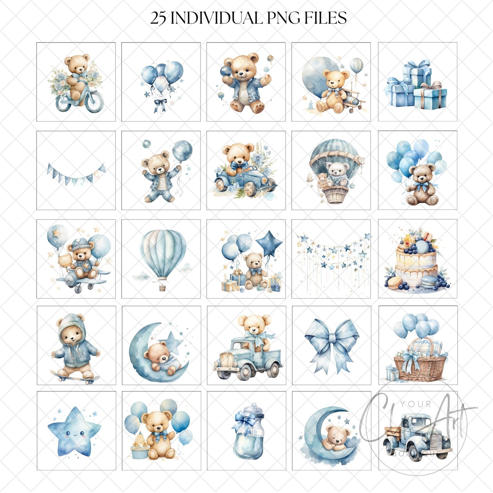 Sweet Baby Boy, Blue Teddy Bear Clipart Bundle Watercolor Baby Shower ...