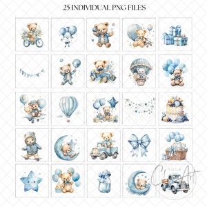 Sweet Baby Boy, Blue Teddy Bear Clipart Bundle Watercolor Baby Shower ...