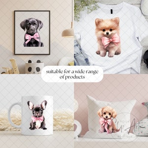 Sweet Puppy Clipart Set Watercolor Dog Graphics Pink Ribbon Art PNG for ...