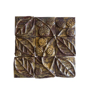 9 Pieces Handmade TileS with Elegant Floral Reliefs