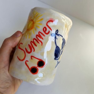 Handmade Ceramic Travel Mug: Summer Vibes Art, 6.7 oz