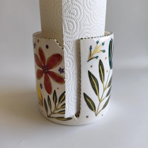 Ceramic Paper Towel Holder; Hand-paint Floral Patterned Unique Homedecor; Ceramic Gift