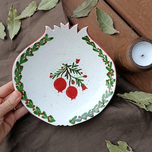 Handmade Ceramic Salad Bowl: Christmas Floral Art, Holly Berries