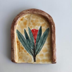 Handmade Ceramic Spoon Rest: Wild Plant-Pressed Rustic Decor