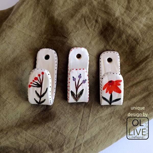 Handmade Ceramic Wall Hook with Floral Design