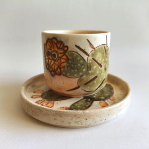 Handmade Ceramic Espresso Cup & Saucer: Exotic Floral Design