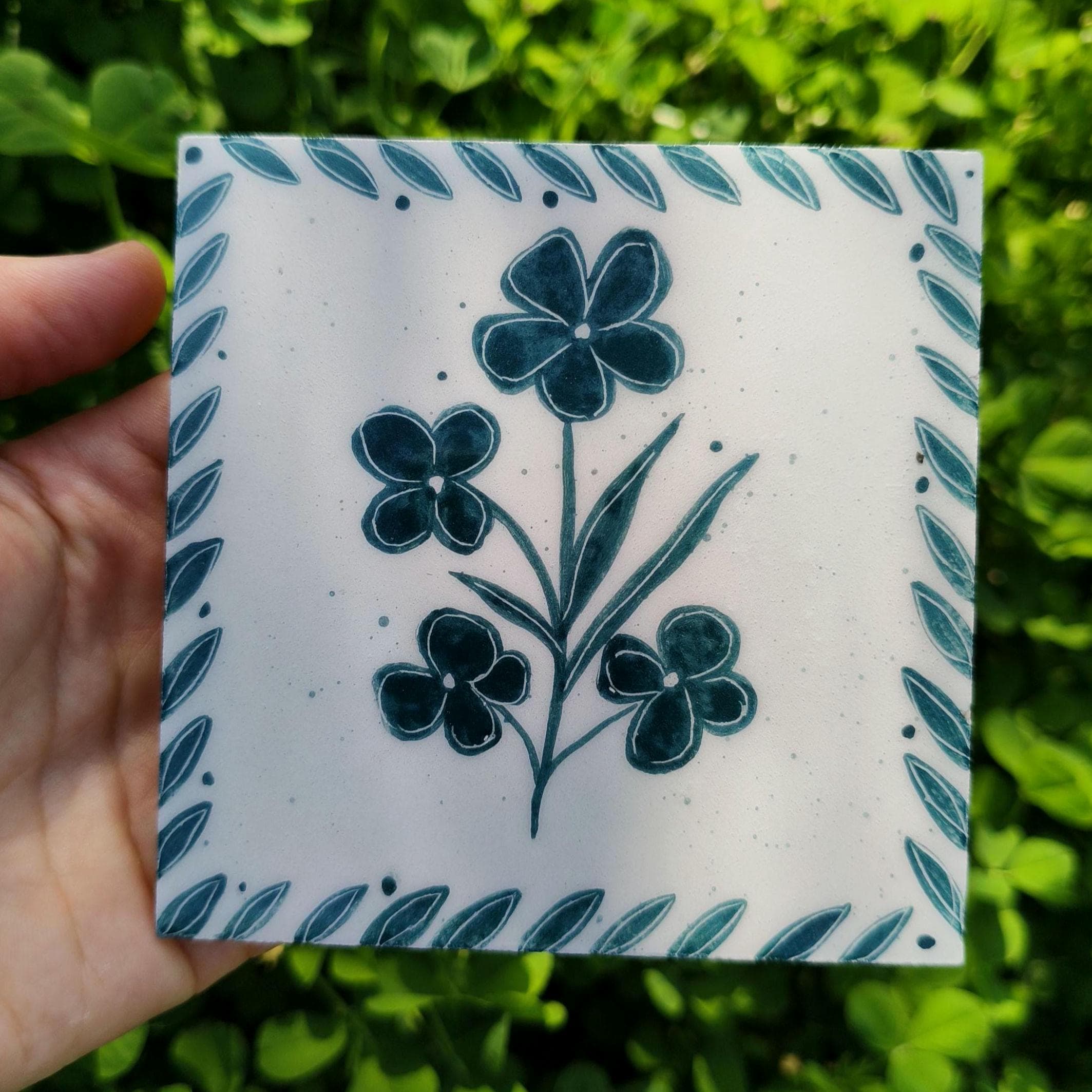 6 Pieces Handmade Ceramic Floral Wall Tiles, Blue & White Decor - Etsy