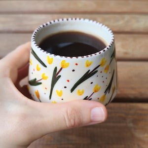 Hand-Painted Floral Espresso Cup: Ceramic Coffee Cup (5.1 oz / 150 ml)