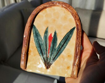 Handmade Ceramic Spoon Rest: Wild Plant-Pressed Rustic Decor