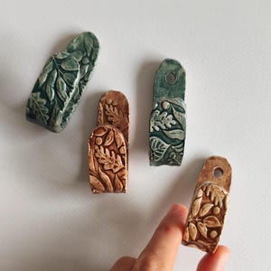 Handmade Ceramic Wall Hook: Floral Pattern, Rustic Home Decor
