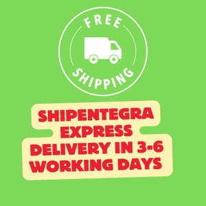 May include: A white circle with the words "FREE SHIPPING" and a white delivery truck inside. Below the circle, a yellow banner with the words "SHIPENTEGRA EXPRESS DELIVERY IN 3-6 WORKING DAYS" in red text.