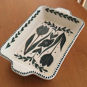 Ceramiczne naczynie do pieczenia, ręcznie malowane naczynie do pieczenia, naczynie do zapiekania, naczynie do pieczenia z ceramiki kwiatowej; Pomysły na prezenty ślubne; Prezent dla matki