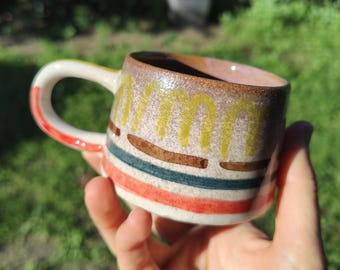 Tazza da caffè espresso a righe dipinta a mano: tazza da caffè in terracotta