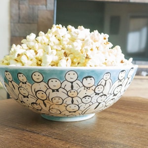 Unique Pottery Bowl for Popcorn & Snacks - Handcrafted Bowl; Ceramic Gift; Ceramic Gift for Her