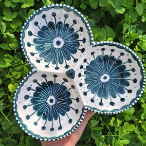 Divided Snack Tray, Handmade Ceramic Plate with Sections, Divided Hand-painted Serving Plate