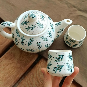 Handmade Teapot Ceramic with Olive Branch Illustrations; % 100 Handmade Ceramic Taepot; Ceramic Gift for Her; God Mother Gift: Mother Gift
