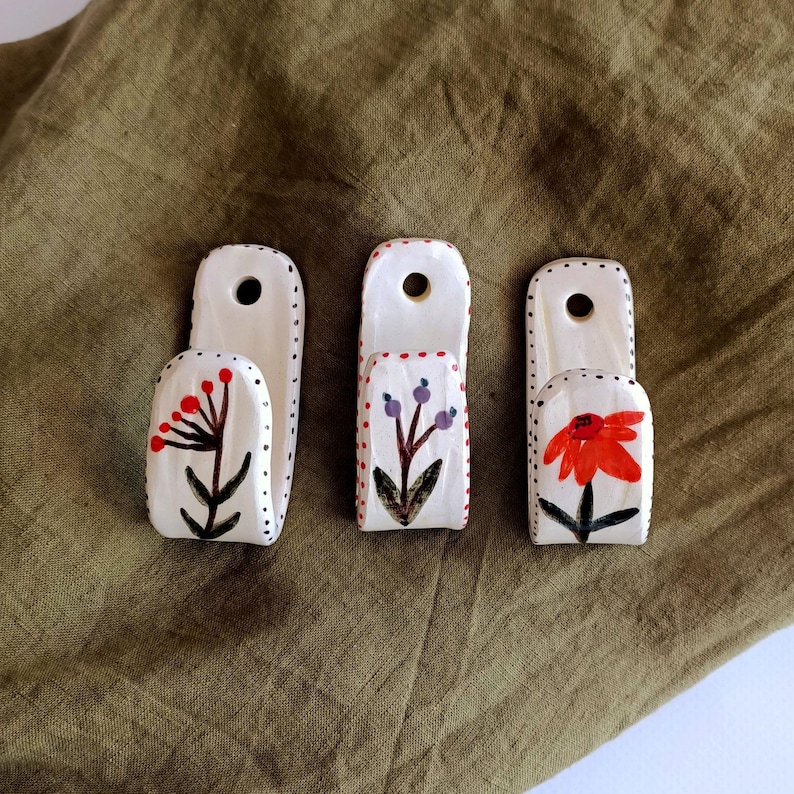 Handmade Ceramic Wall Hook with Floral Design