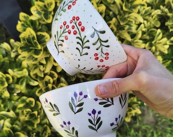 Juego de 2 cuencos de cerámica pintados a mano: Cuencos para cereales con diseño floral, 591 ml (20 oz)