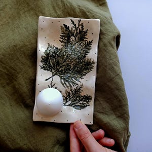 Handmade Ceramic Egg Dish: Plant Pressed Tulip Design