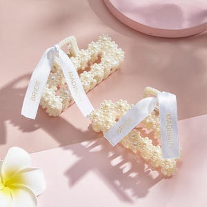 Personalized Bridal Hair Claw Clips with Pearls – Bridesmaid Gift, Wedding Hair Accessory, Custom Gift for Her