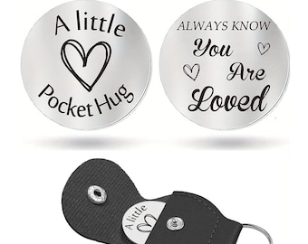 Pocket Hug Token with Leather Keychain Gifts for Friend Son Daughter Brother Sister
