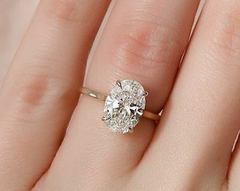 Delicate Unique Hidden Halo 2 CT Oval Cut Moissanite Engagement Ring - Dainty 18KT Solid Yellow Gold Promise Ring - Mother's Day Gifts