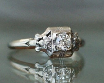 Vintage Runder Diamant Art Deco Ring in Silber Verlobungsring - Vintage Ring im Rundschliff - Keltischer Verlobungsring