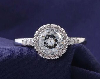 Vintage Moissanite Unique Engagement Ring - 7.3 mm Round Cut Halo Wedding Proposal Ring - Classic Bridal Jewelry - Perfect Anniversary Gift