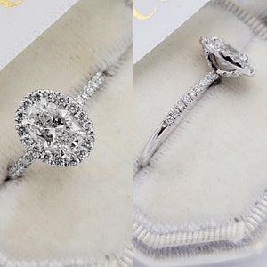 1 CT Oval Cut Micropave Halo Side Stones Diamond Engagement & Wedding Ring - Oval Cut Moissanite 14K White Gold Ring For Women- Promise Ring
