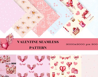 Carta stampabile di San Valentino, Carta digitale rosa, Modelli di San Valentino, Amore senza soluzione di continuità, Sfondo digitale, Modello, Download istantaneo, Carta per album