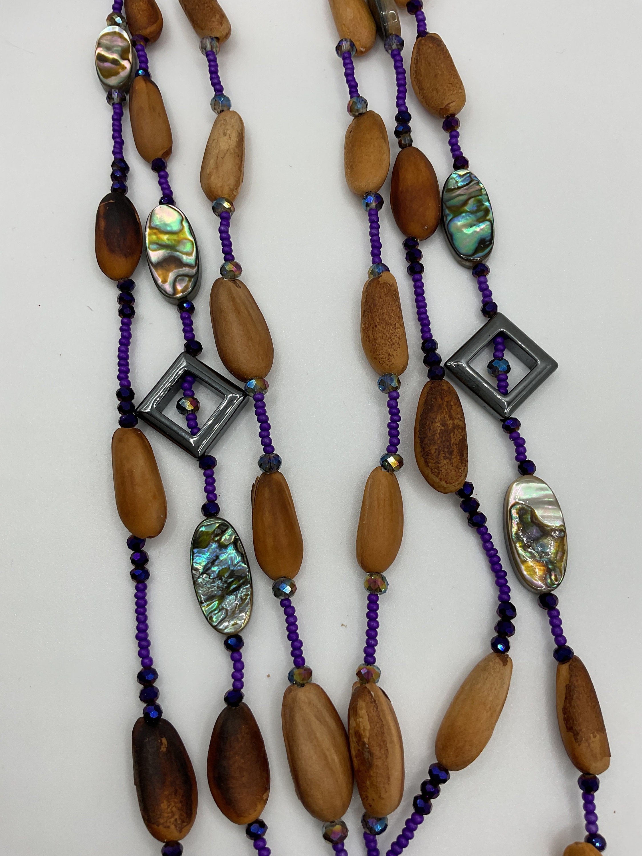 Triple Layer Purple Pine Nut Necklace - Etsy