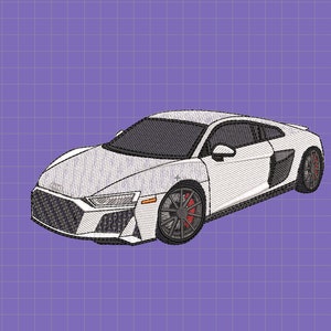 May include: A white sports car with red brake calipers. The car has a black grille and black side mirrors.