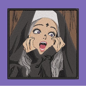 Anime Nunna Broderifil – Gothic Shocked Manga Girl Design – Otaku Maskinbroderi Digital Nedladdning