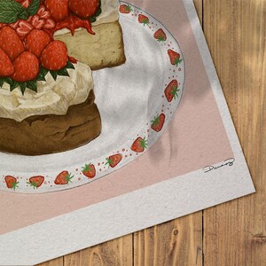 AARDBEI CHEESECAKE Vintage fysieke print keuken postergalerij, retro bakkerij kunst aan de muur, barwagen, uniek eten esthetiek, appartementdecor