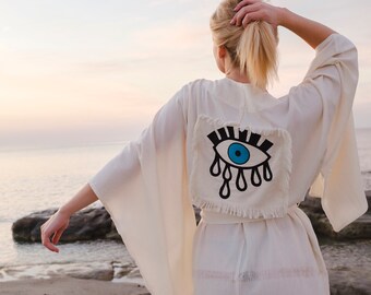 Evil Eye cotton linen Kimono