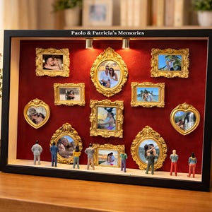 Mini scatola personalizzata con silhouette da museo e luce LED, scatola con cornice da museo fai da te per 11 foto, regalo di San Valentino, regalo di coppia