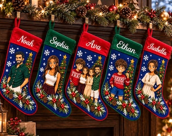 Personalized Photo Needlepoint Christmas Stockings, Custom Hand Embroidered Name Xmas Stocking, 2026 Family Gift