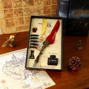Caja de regalo personalizada con pluma mágica y tinta, pluma antigua, soporte para pluma de inmersión, regalos para artistas, pluma para libro de firmas de boda.