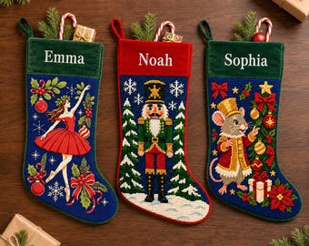 Custom Needlepoint Nutcracker Christmas Stocking, Handmade Xmas Stocking With Name, Old-Fashioned Christmas Gift