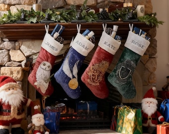 Custom Velvet Embroidered Magic School Christmas Stocking, Personalized Xmas Stocking with Name, 2026 Christmas Gift