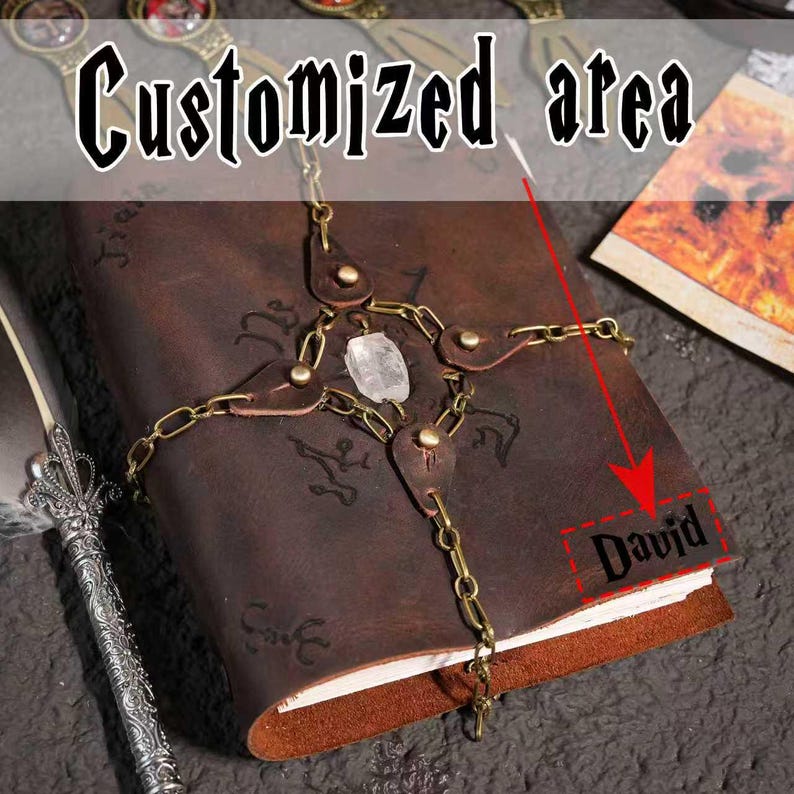 Handmade Leather Magic Journal with Lock, Vintage Spell Book, Fantasy Diary image 9