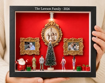 Christmas Mini Museum Shadow Box with Figurines, Personalized Photo Memory Frame, DIY Silhouette Display, Xmas Family Gift