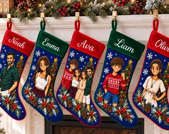 Custom Photo Needlepoint Christmas Stockings, Hand Embroidered Name Xmas Stocking, 2026 Family Gift