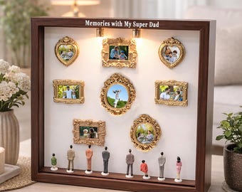 Custom Mini Photo Museum Frame, DIY Memory Display with 8 Mini Frames, Museum with Super Dad, Gift for Dad, Anniversary Gift