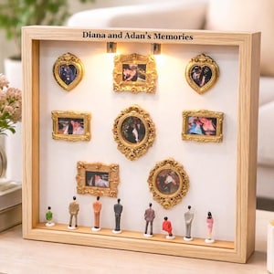 Niestandardowe pudełko z miniaturową sylwetką muzeum ze zdjęciem, DIY ekspozytor pamiątkowy z miniaturową ramką retro, prezent dla pary, prezent na Dzień Matki