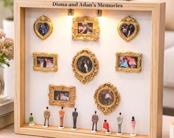 Caja de silueta de mini museo personalizada con foto, expositor de recuerdos DIY con mini marco retro, regalo para parejas, regalo para el Día de la Madre